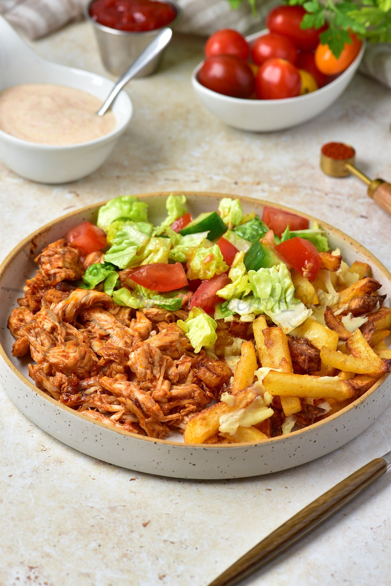 Cheesy BBQ Chicken Loaded Fries - Set 1 of 2