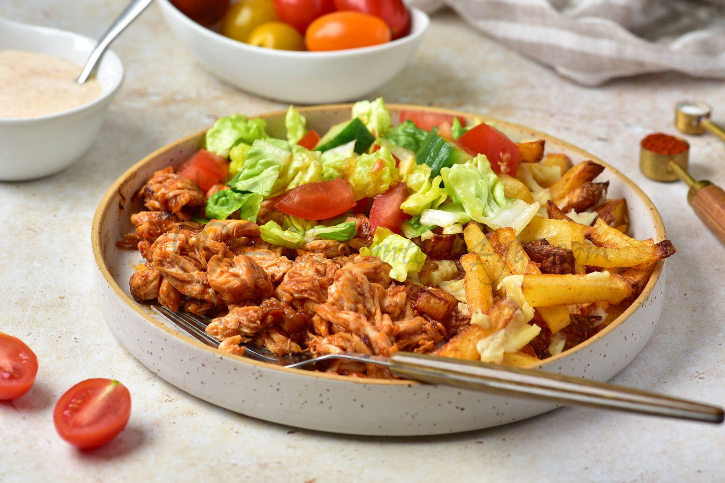 Cheesy BBQ Chicken Loaded Fries - Set 1 of 2