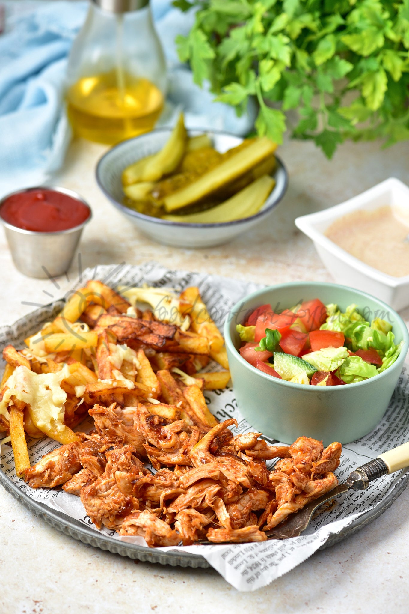 Cheesy BBQ Chicken Loaded Fries - Set 2 of 2