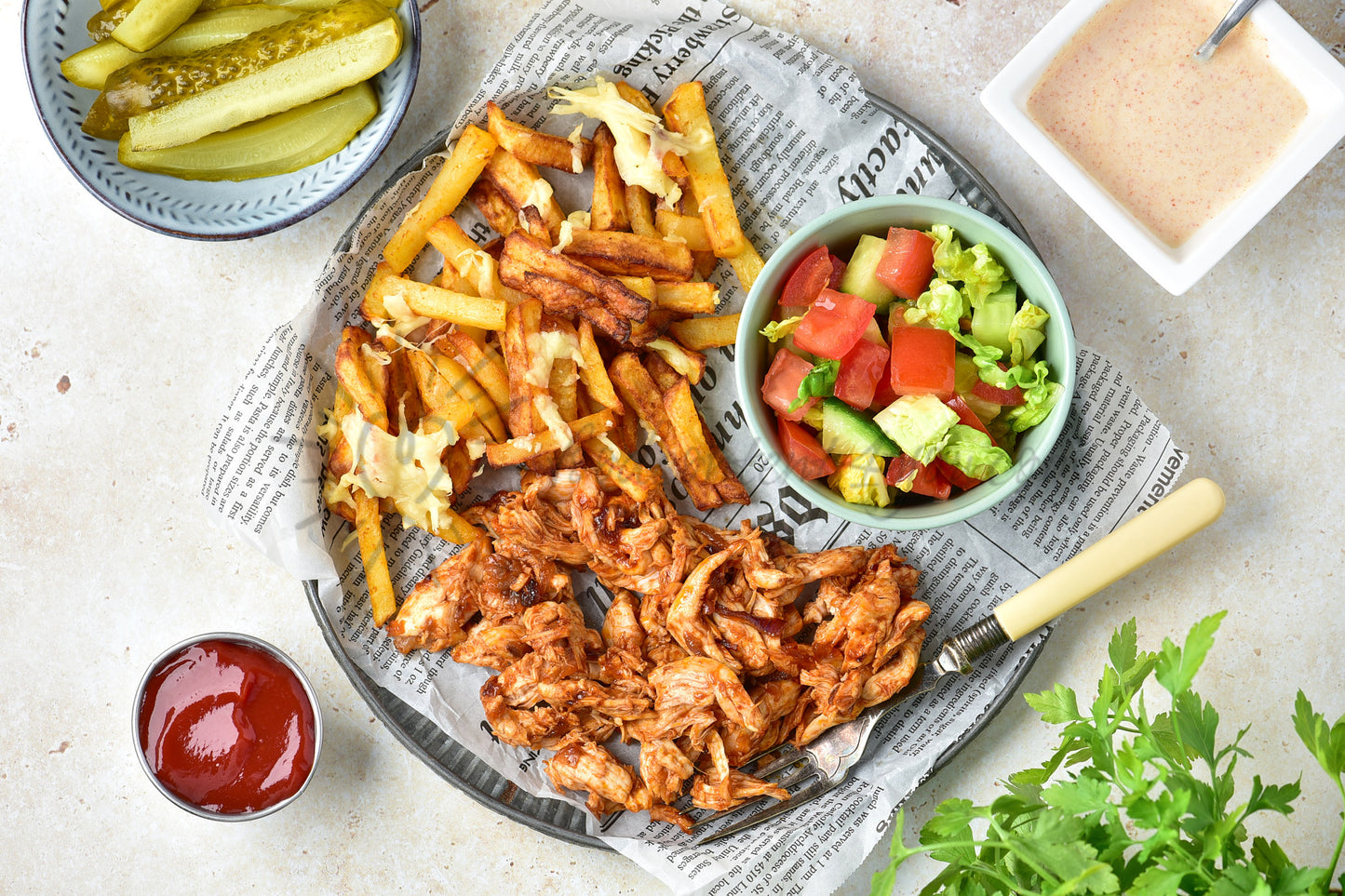 Cheesy BBQ Chicken Loaded Fries - Set 2 of 2