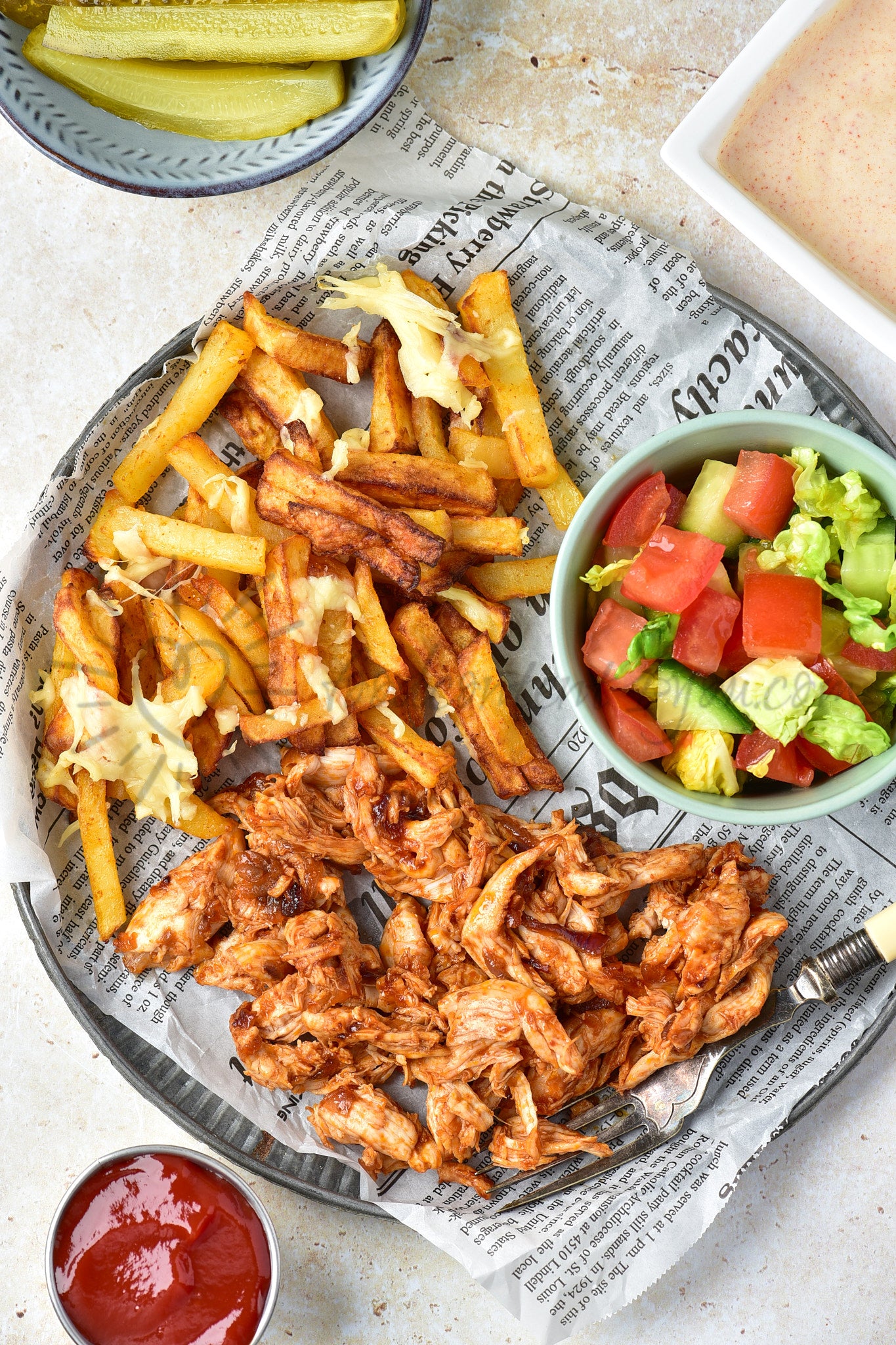 Cheesy BBQ Chicken Loaded Fries - Set 2 of 2