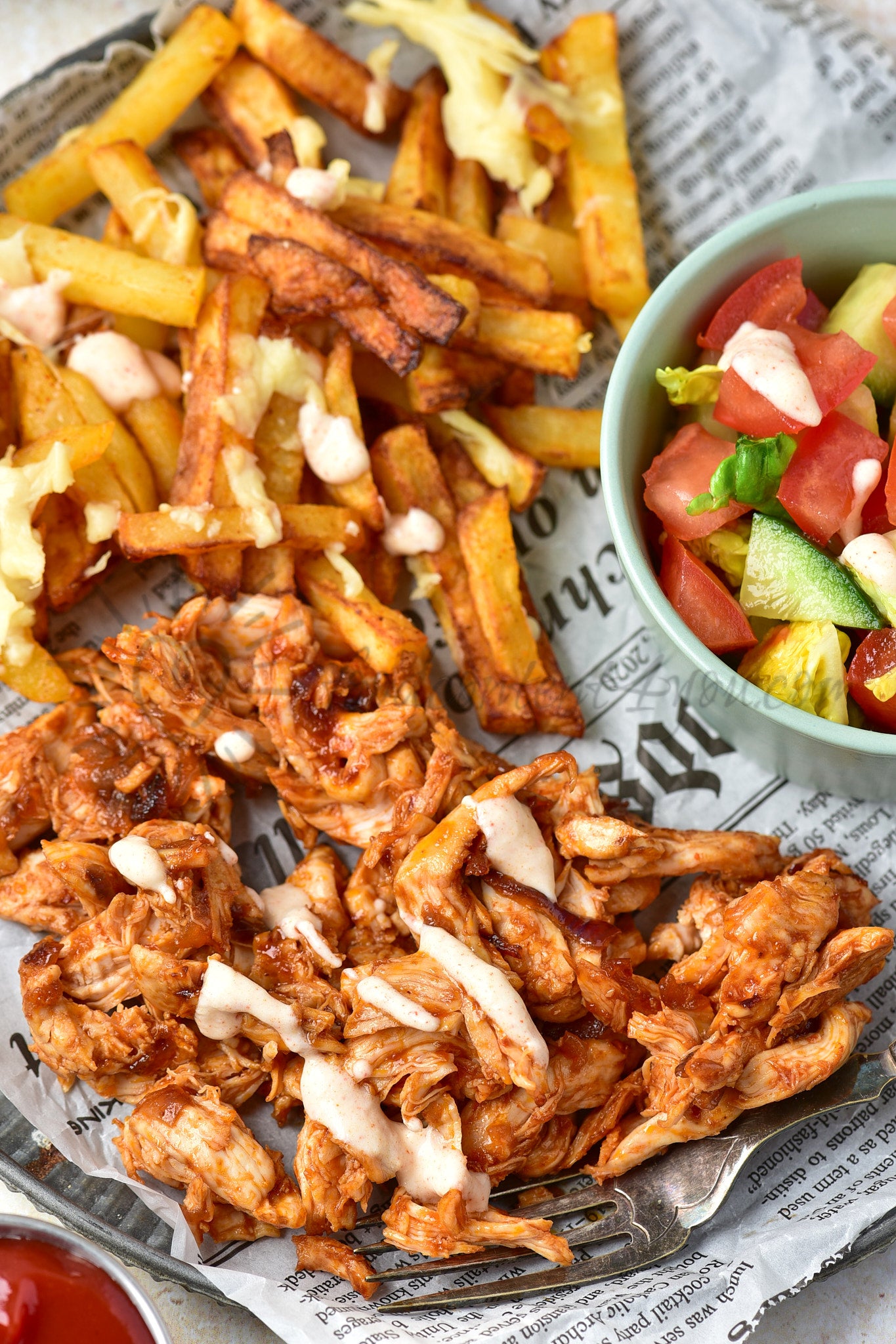 Cheesy BBQ Chicken Loaded Fries - Set 2 of 2