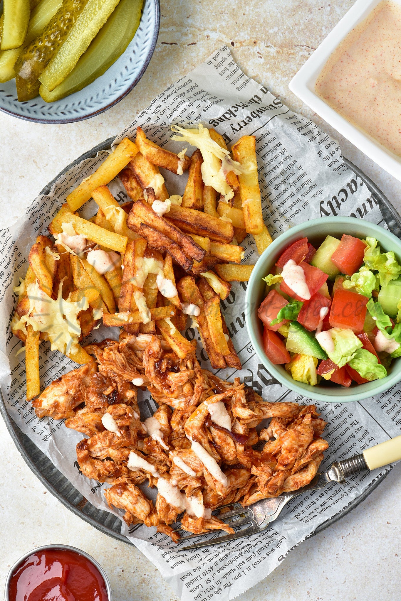 Cheesy BBQ Chicken Loaded Fries - Set 2 of 2