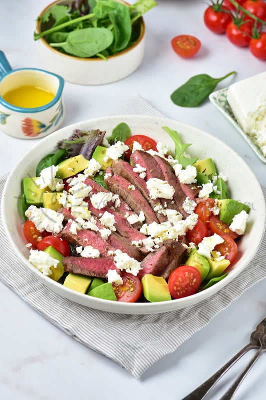 Avocado Steak Salad with Lemon Oregano Dressing