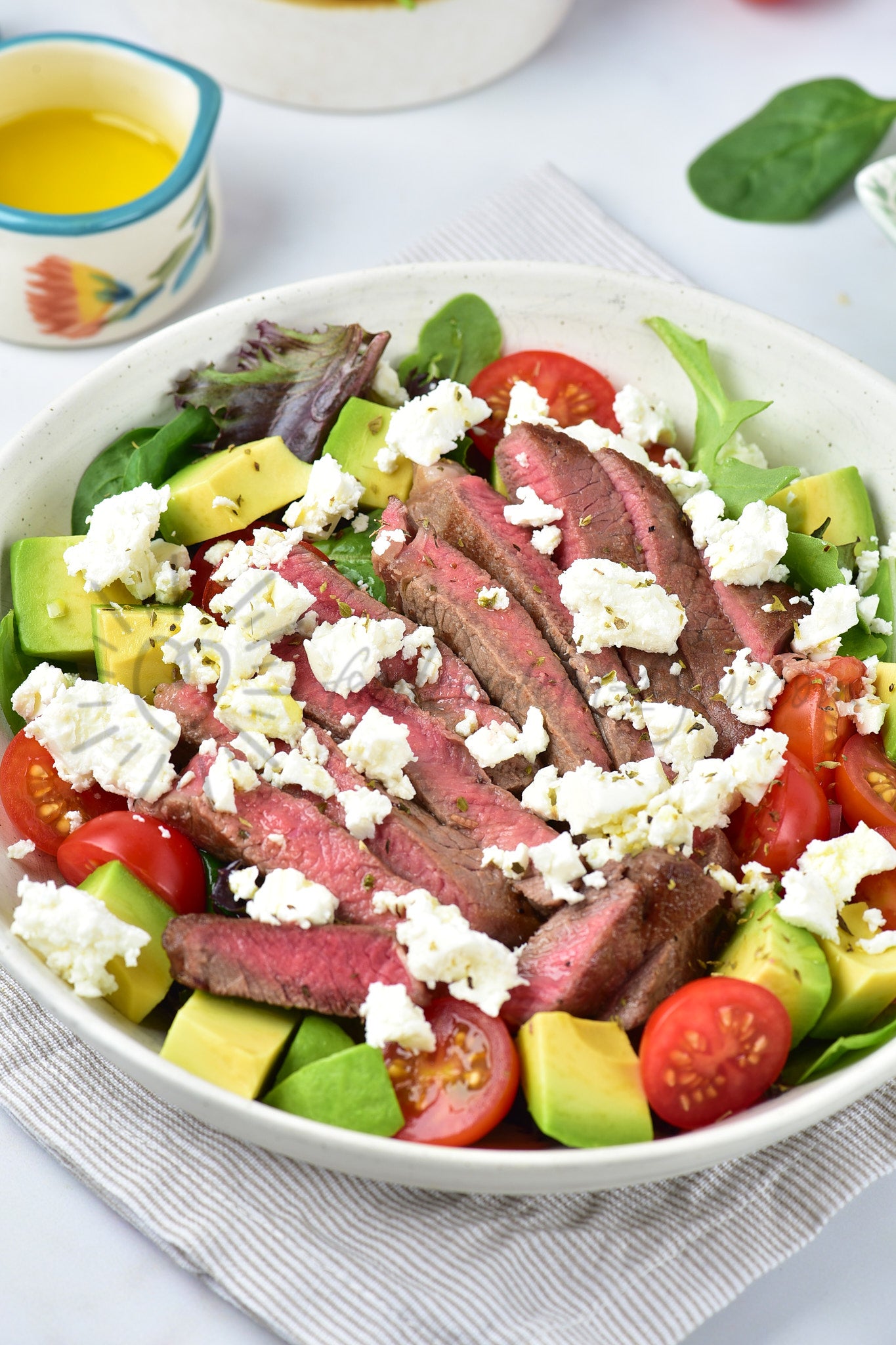 Avocado Steak Salad with Lemon Oregano Dressing