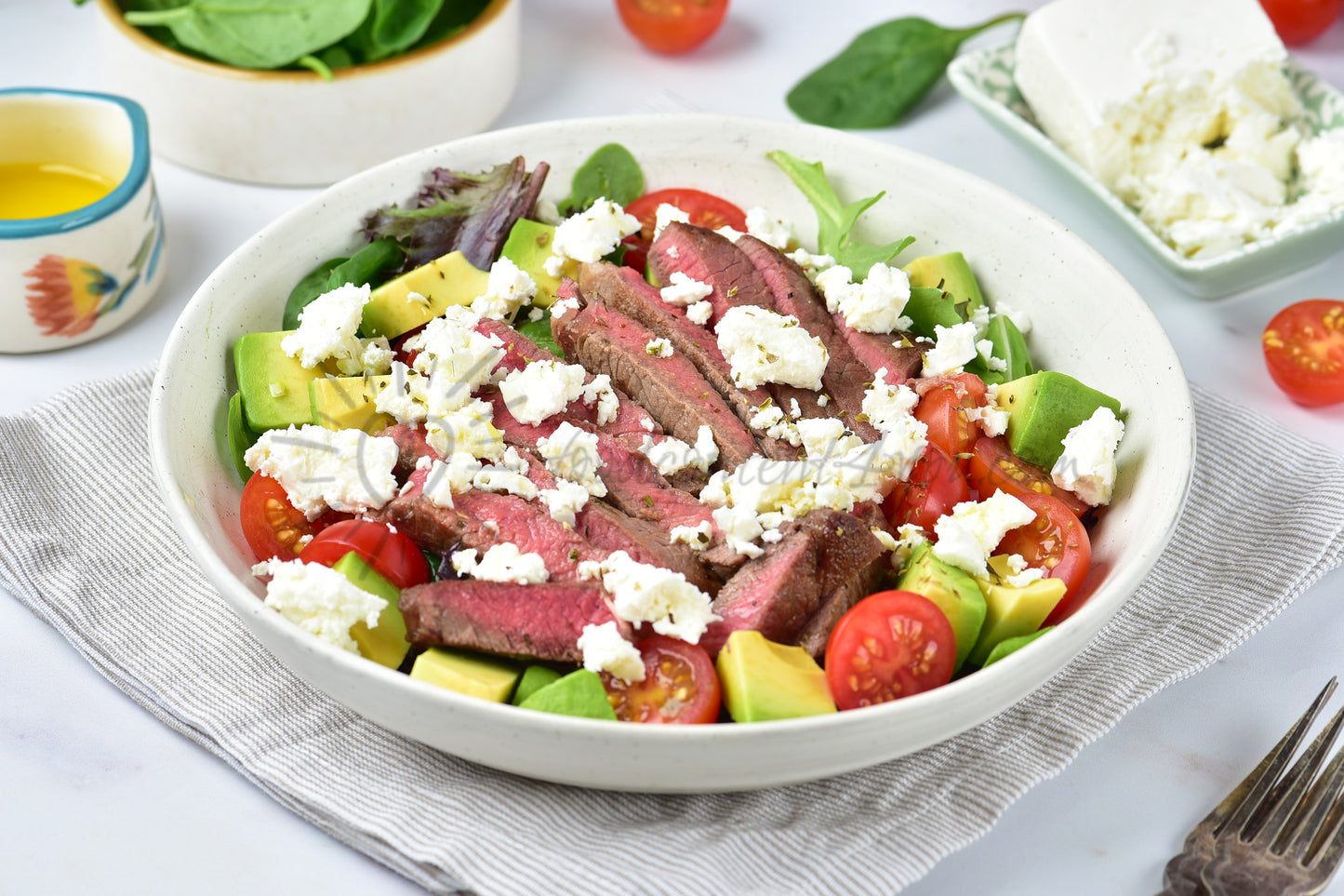 Avocado Steak Salad with Lemon Oregano Dressing