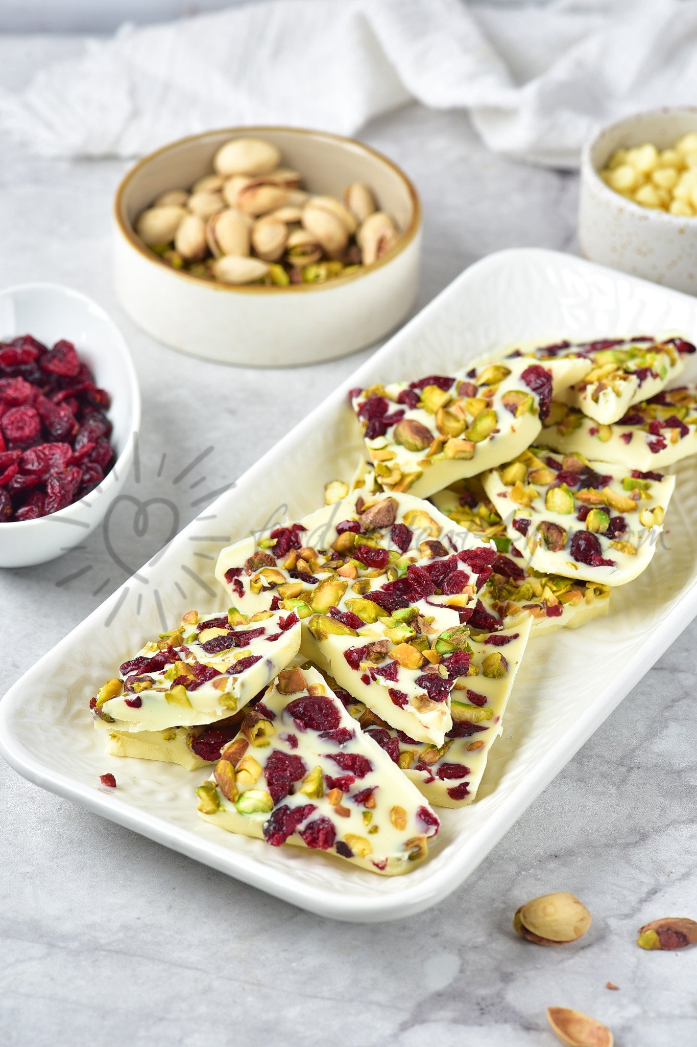 White Chocolate Bark with Cranberry and Pistachio - Set 1 of 5
