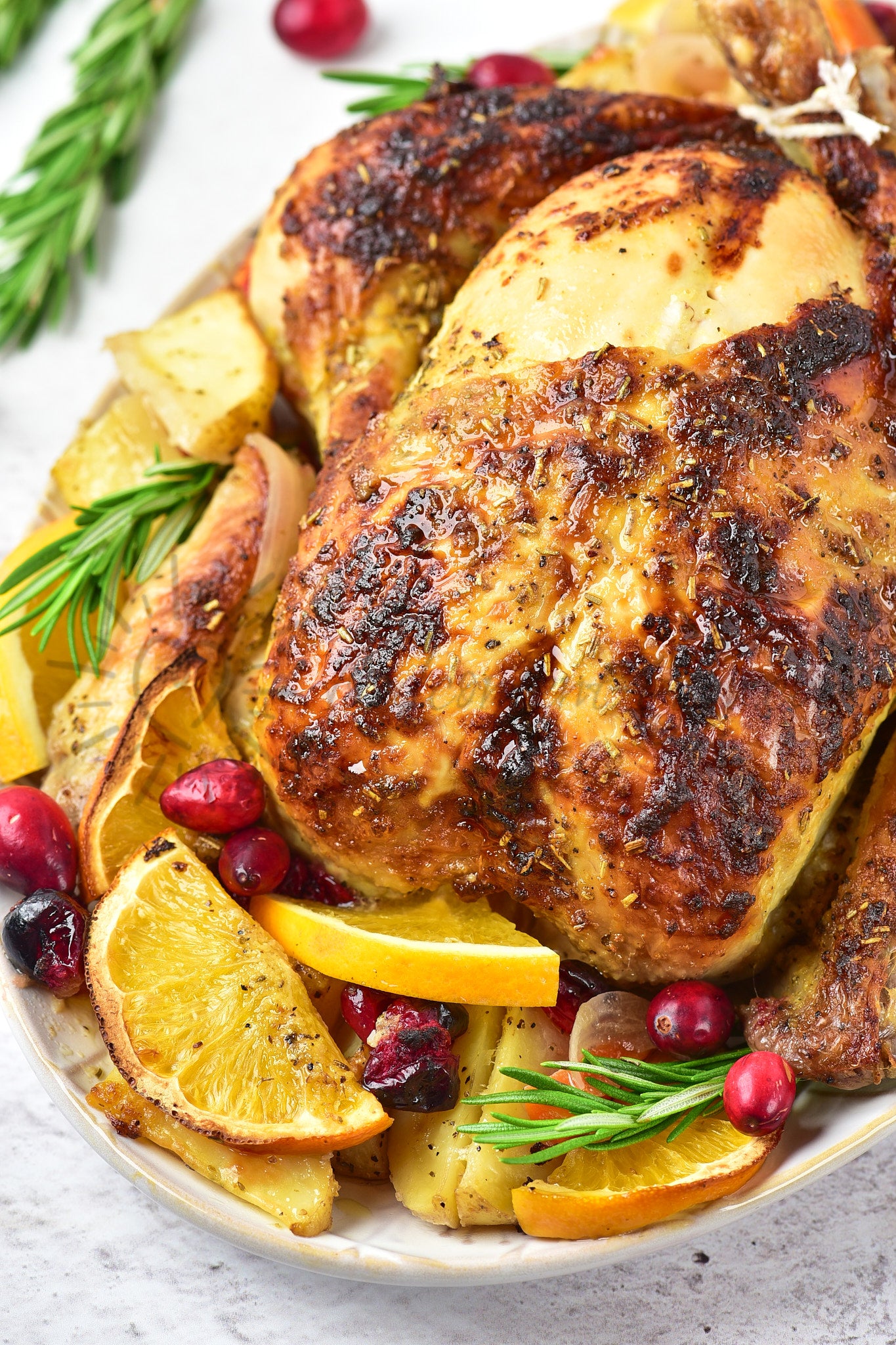 Christmas Roasted Chicken with orange and cranberries
