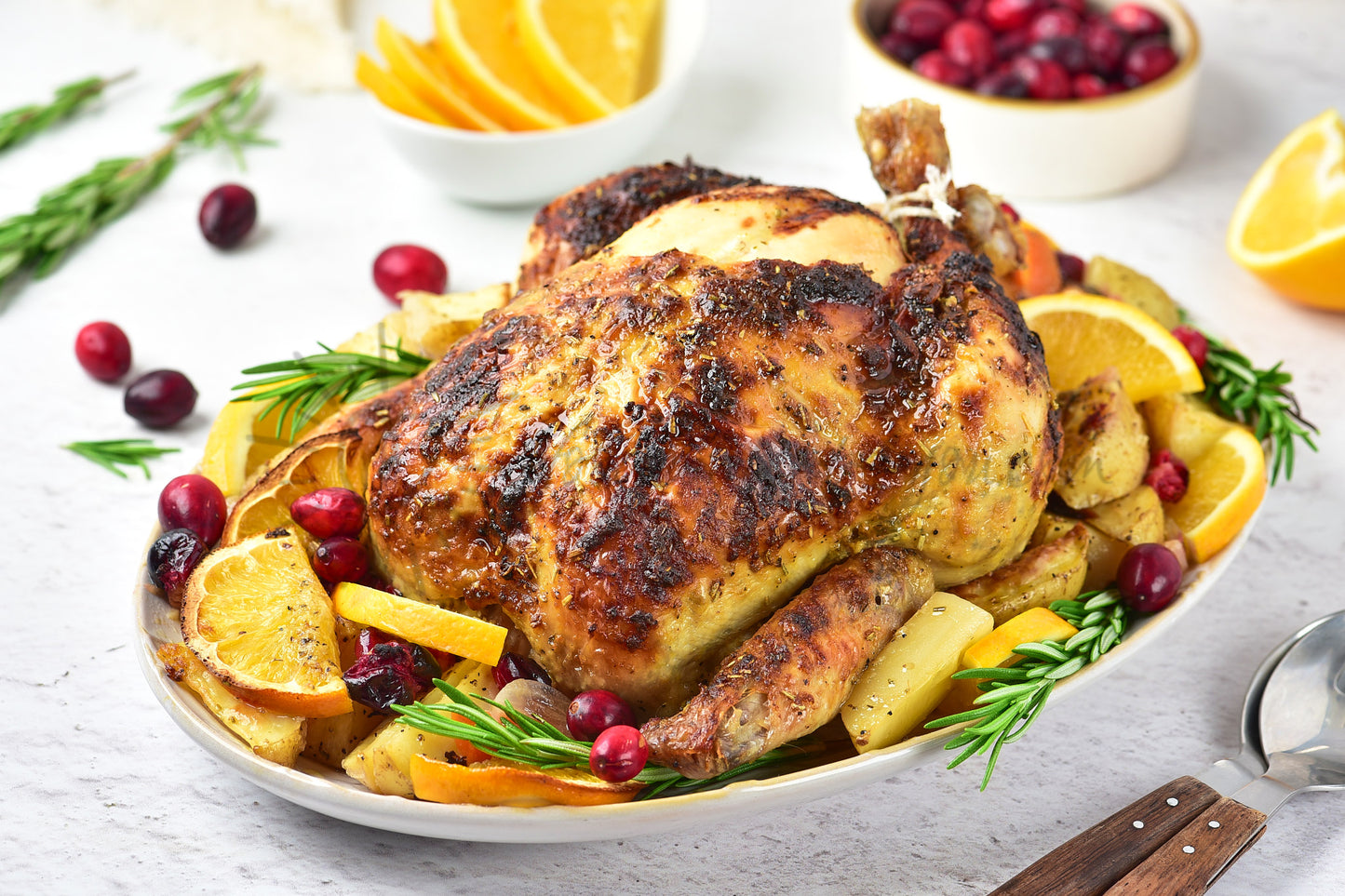 Christmas Roasted Chicken with orange and cranberries
