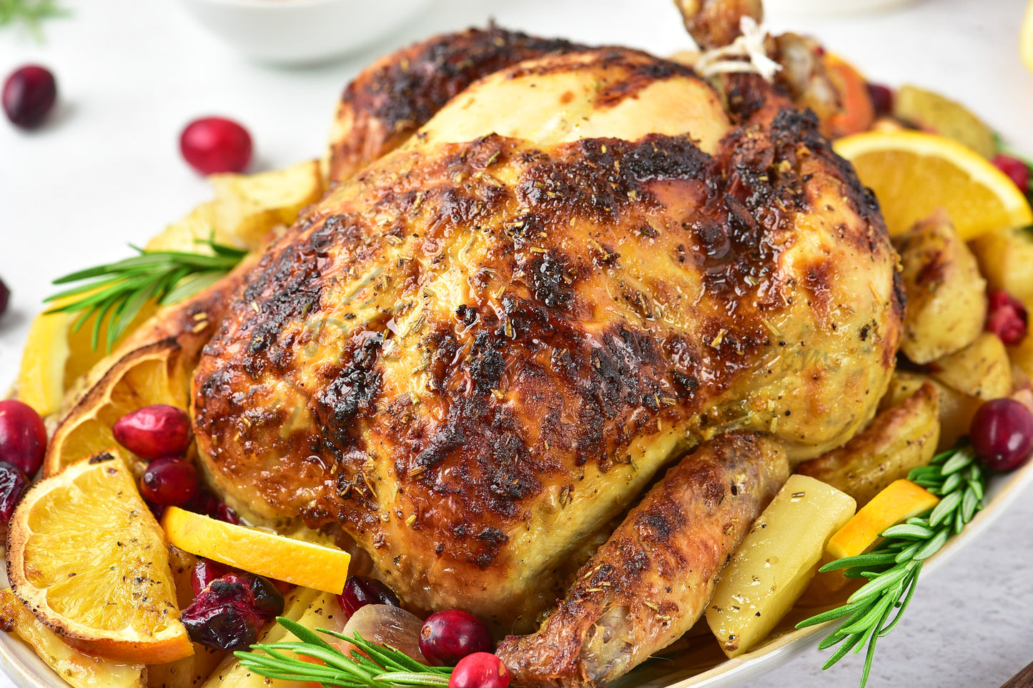 Christmas Roasted Chicken with orange and cranberries