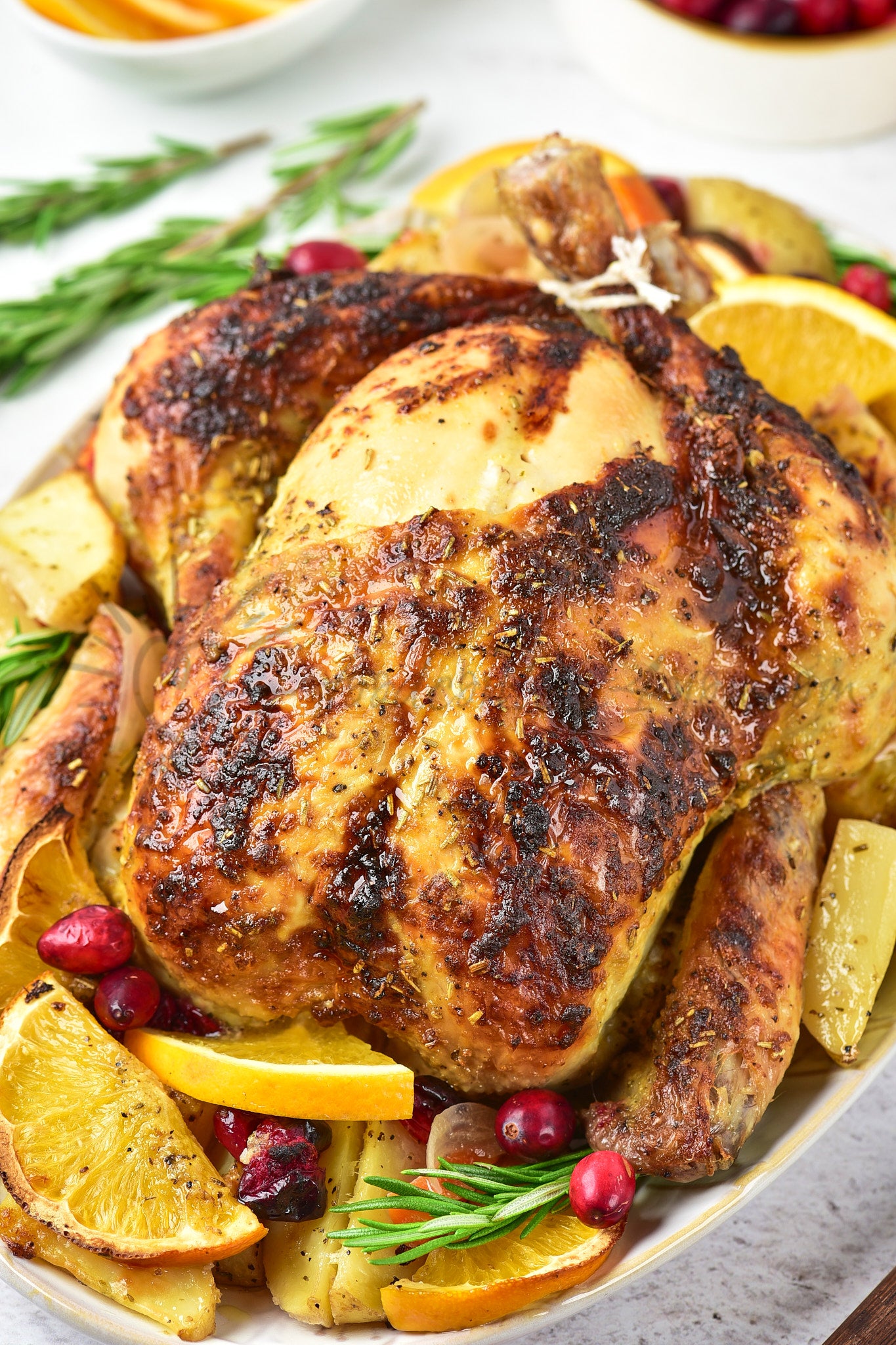 Christmas Roasted Chicken with orange and cranberries