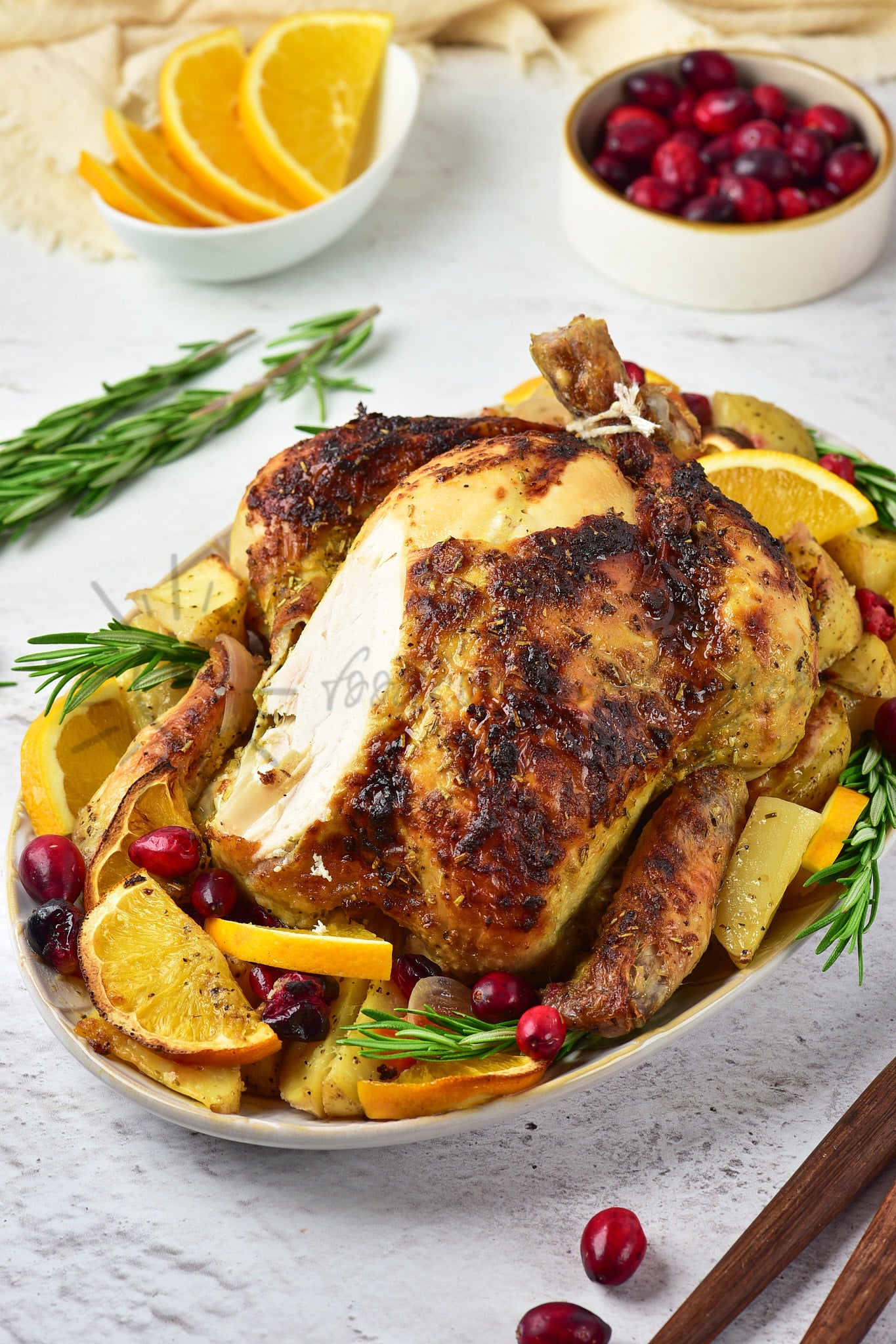 Christmas Roasted Chicken with orange and cranberries
