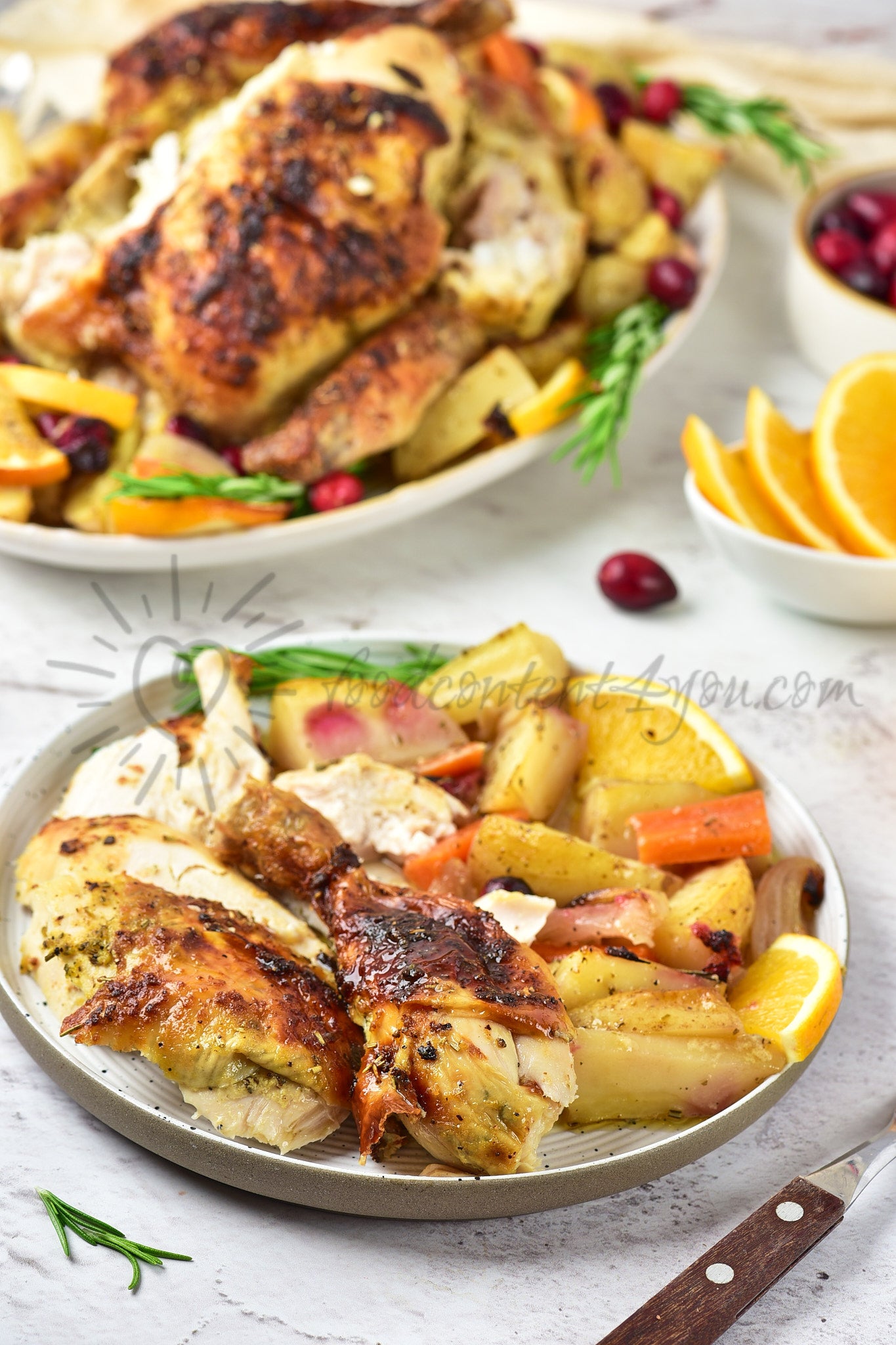 Christmas Roasted Chicken with orange and cranberries