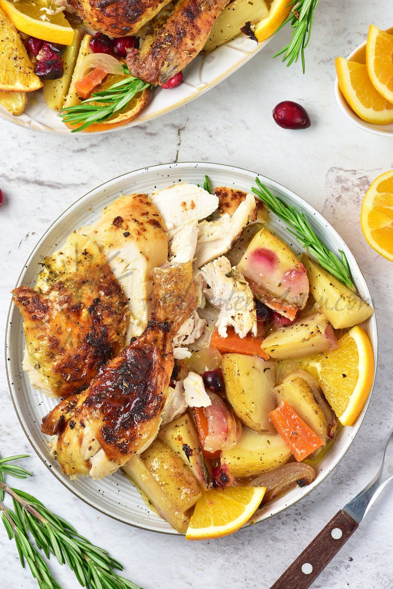 Christmas Roasted Chicken with orange and cranberries
