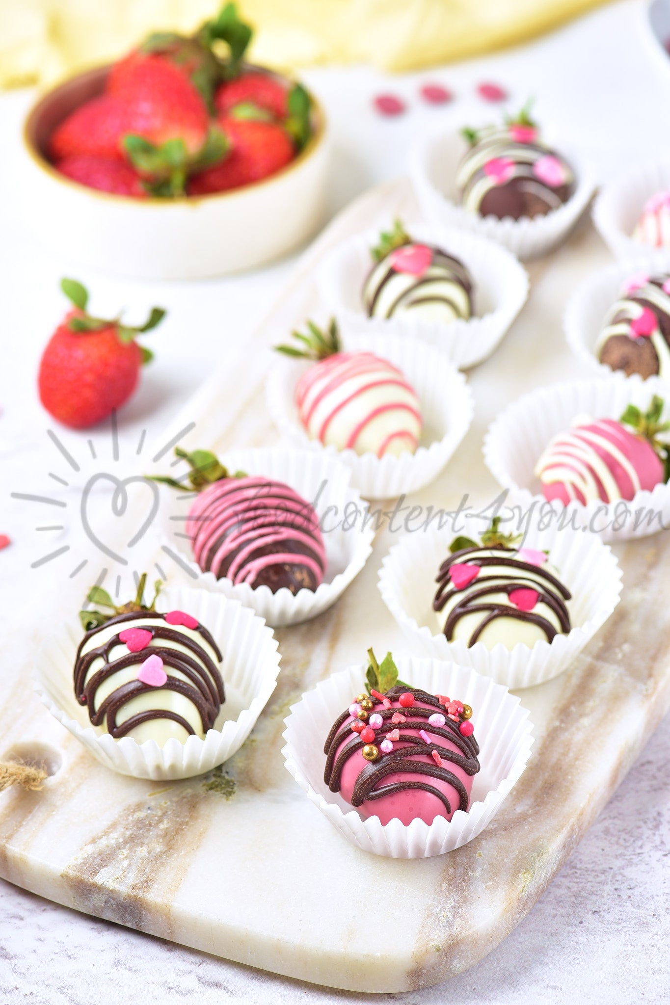 St Valentines Chocolate covered Strawberries - Set 3 of 5