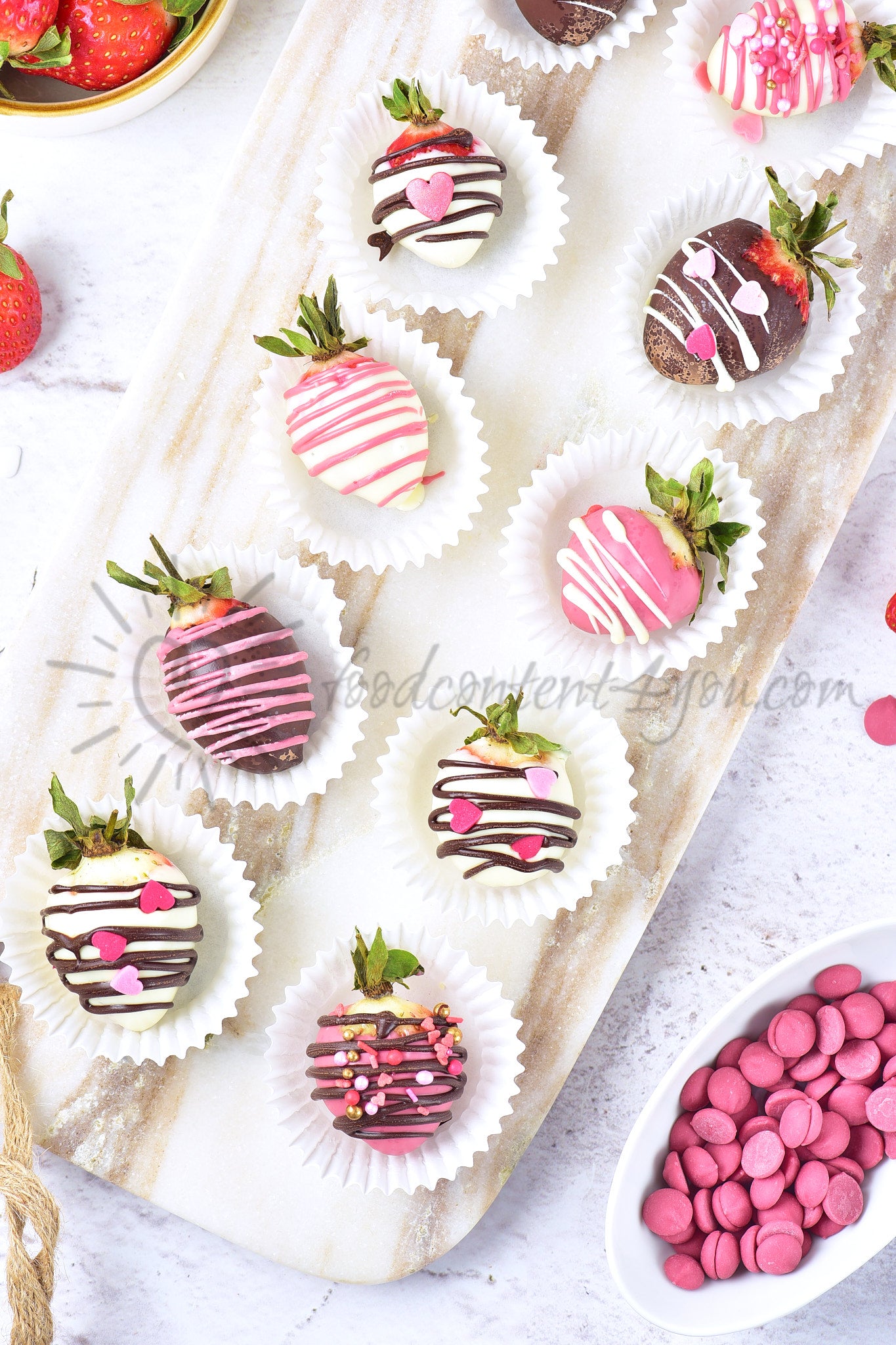 St Valentines Chocolate covered Strawberries - Set 3 of 5