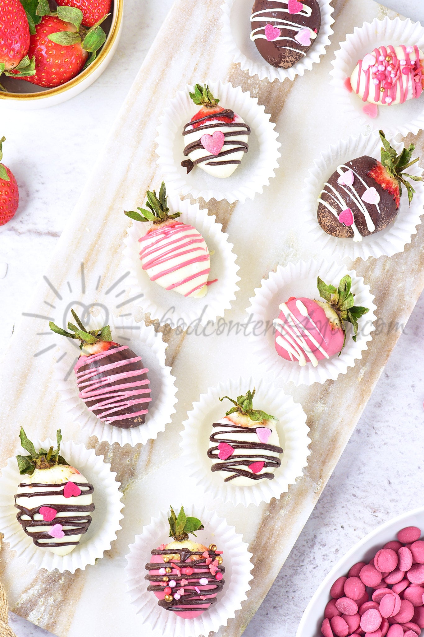 St Valentines Chocolate covered Strawberries - Set 3 of 5