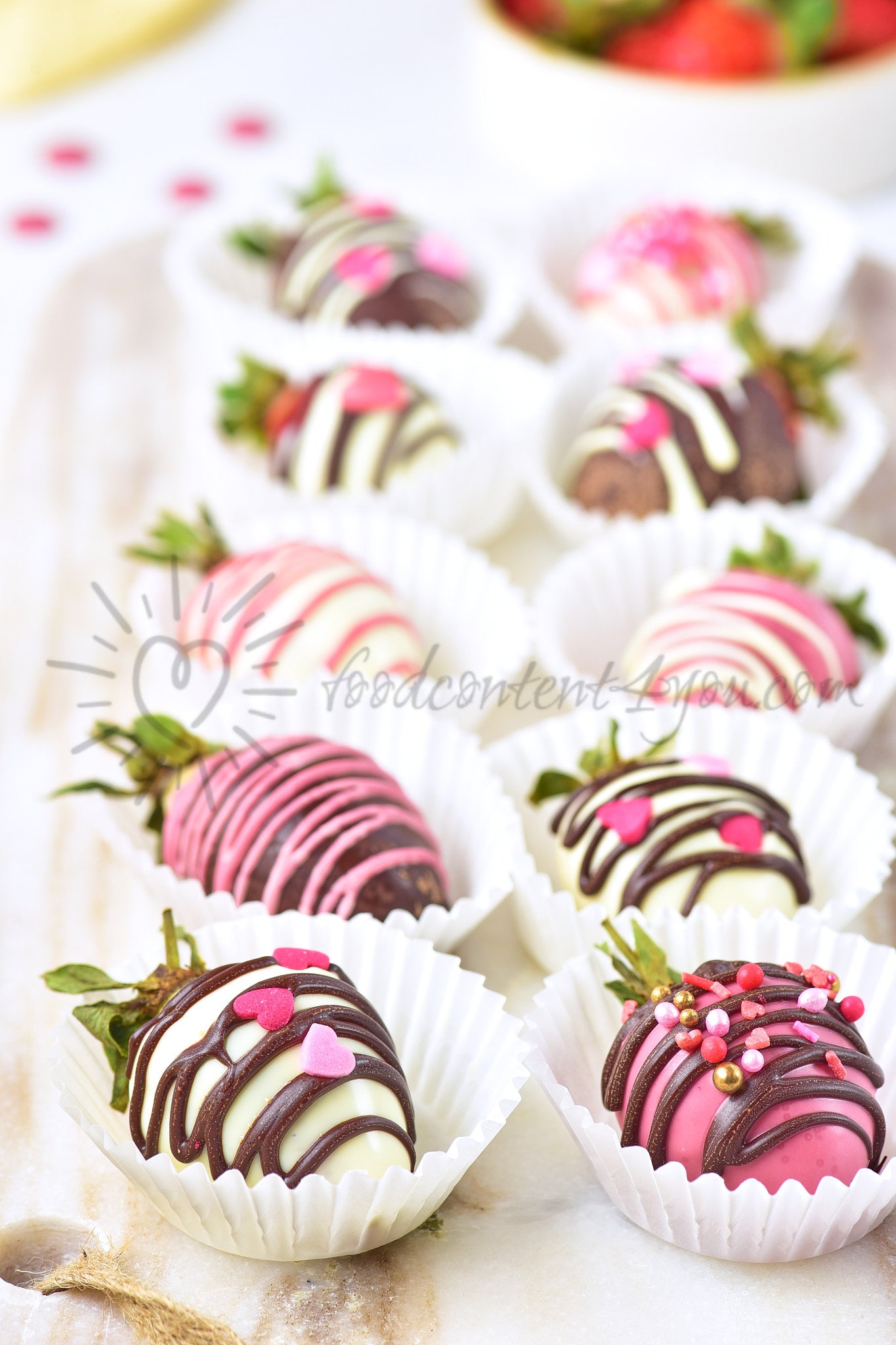 St Valentines Chocolate covered Strawberries - Set 3 of 5
